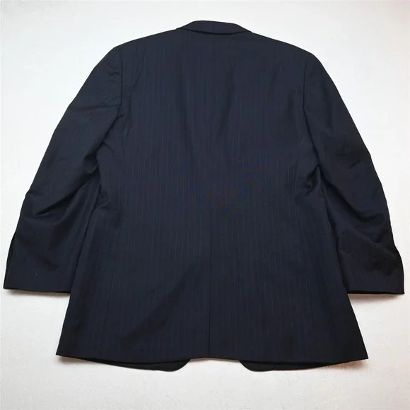 Jos A Bank 43L 36x32 Navy Blue Striped 100% Wool Mens Jacket Pants Suit